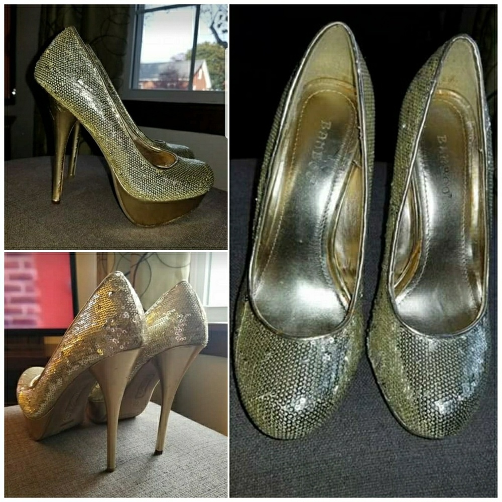 Gold sequin heels